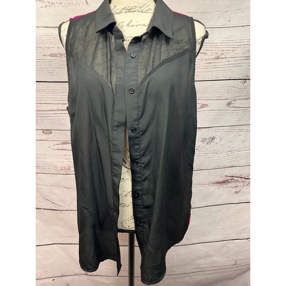 Metaphor Two Toned Pink Button Down Sleeveless Blouse‎ Size XL